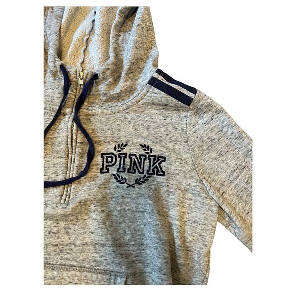 PINK | light grey and navy pullover half zip hoodie - Picture 2 of 4